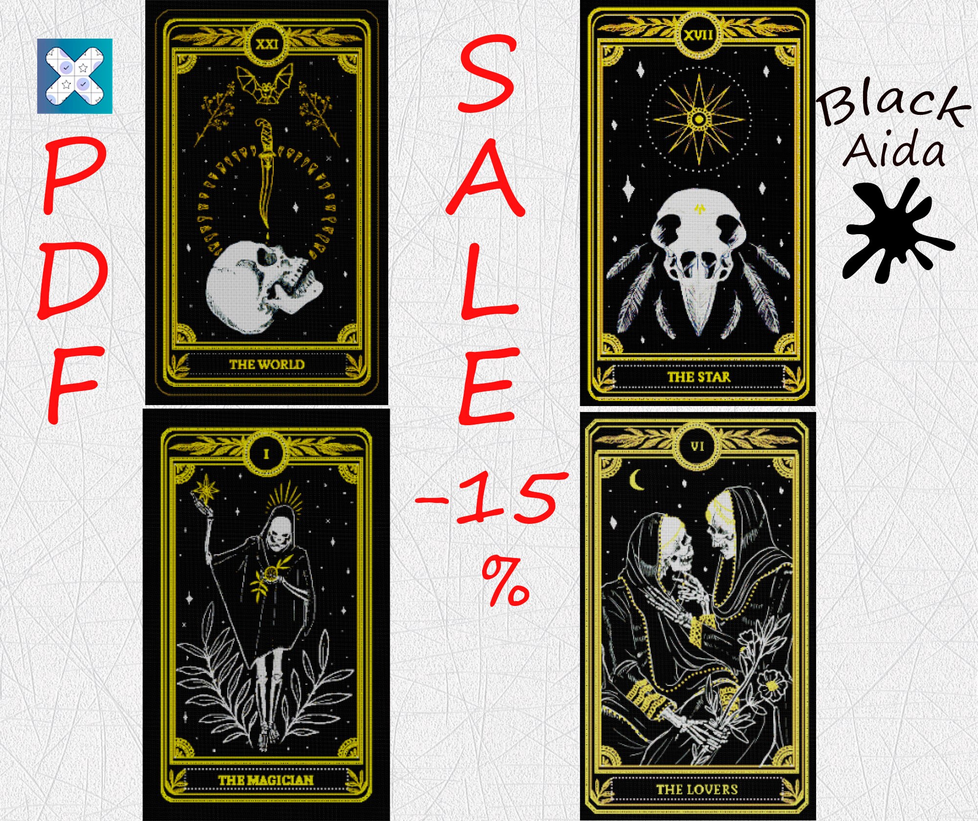 Tarot cards cross stitch pattern set of 4 tarot Gothic Etsy