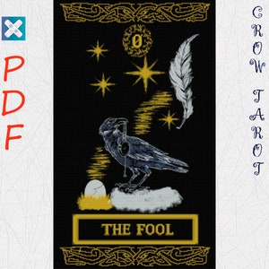 Patrón de punto de cruz de la carta del Tarot del Cuervo Gótico: El Loco (PDF) - Diseño de bordado de brujería para principiantes