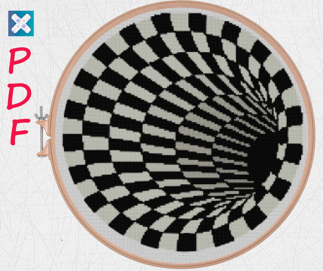 Optical Illusion Cross Stitch Pattern Black and White Xstitch