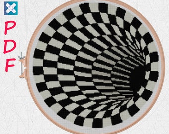 Optical illusion cross stitch pattern Black and white X-Stitch Printable PDF Download Cross Stitch Pattern