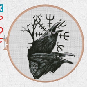 Crow cross stitch pattern Viking cross stitch for beginners PDF X-Stitch Printable Norse embroidery