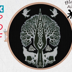 Viking cross stitch pattern for beginners  Runes cross stitch PDF X-Stitch Printable Norse embroidery Shield and swords