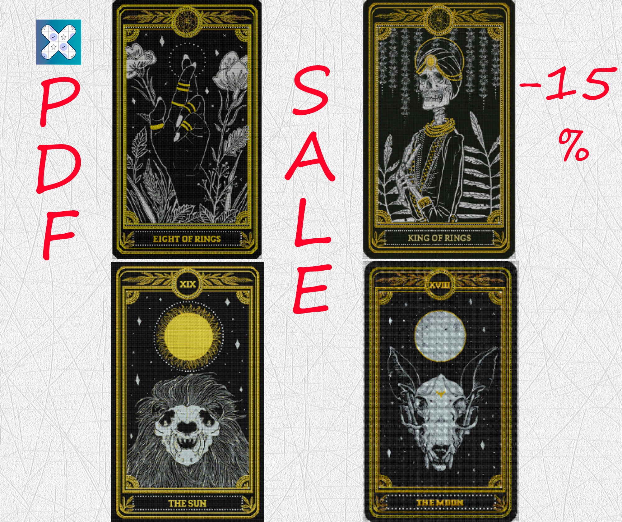 Tarot cards cross stitch pattern set of 4 tarot Gothic Etsy
