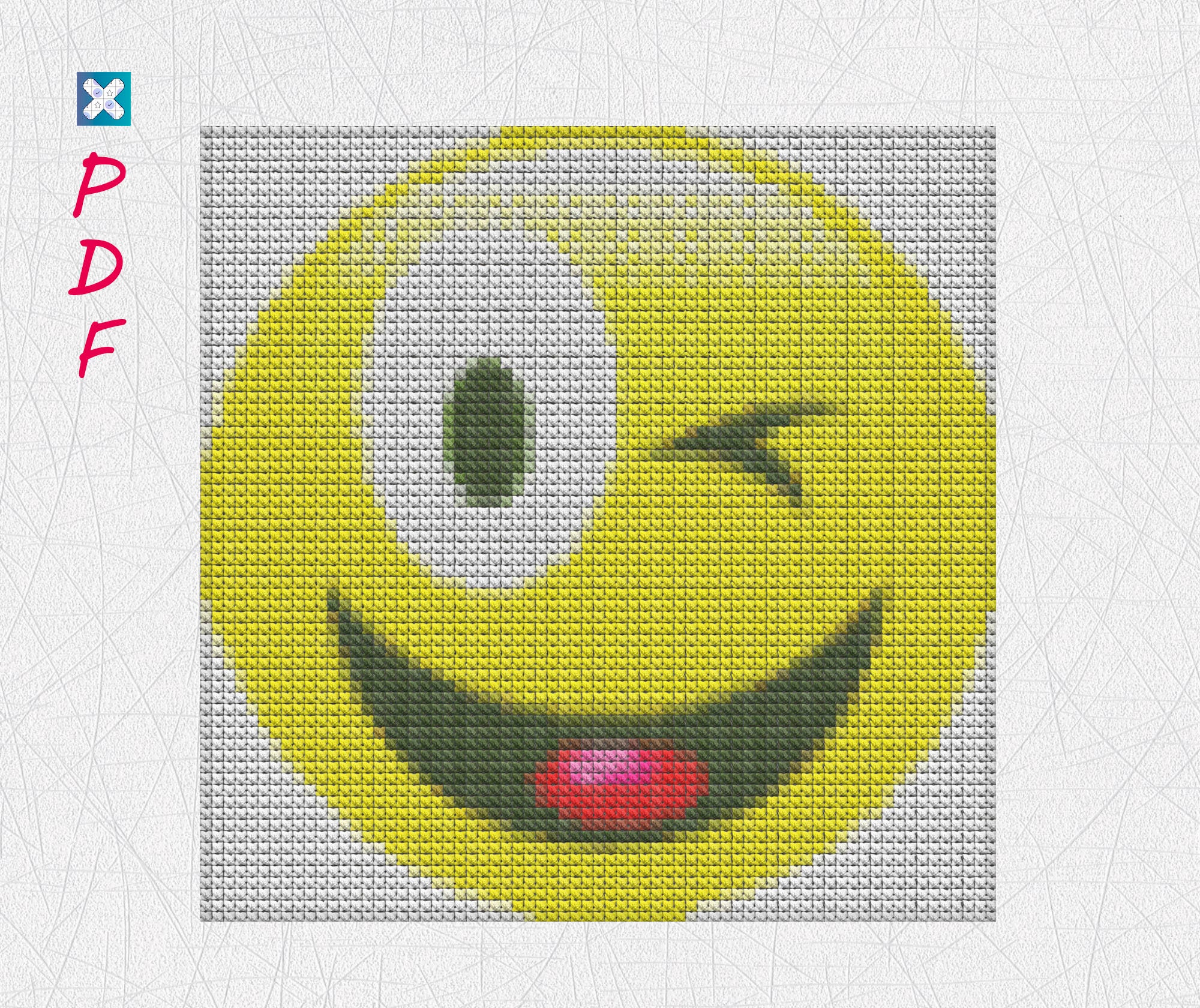 Emoji cross stitch pattern Face smiley Happy winking eye | Etsy