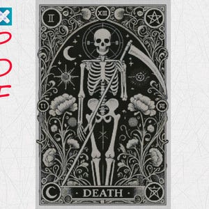 Modèle de point de croix de carte de tarot squelette gothique - PDF de broderie pour les amateurs d'occultisme
