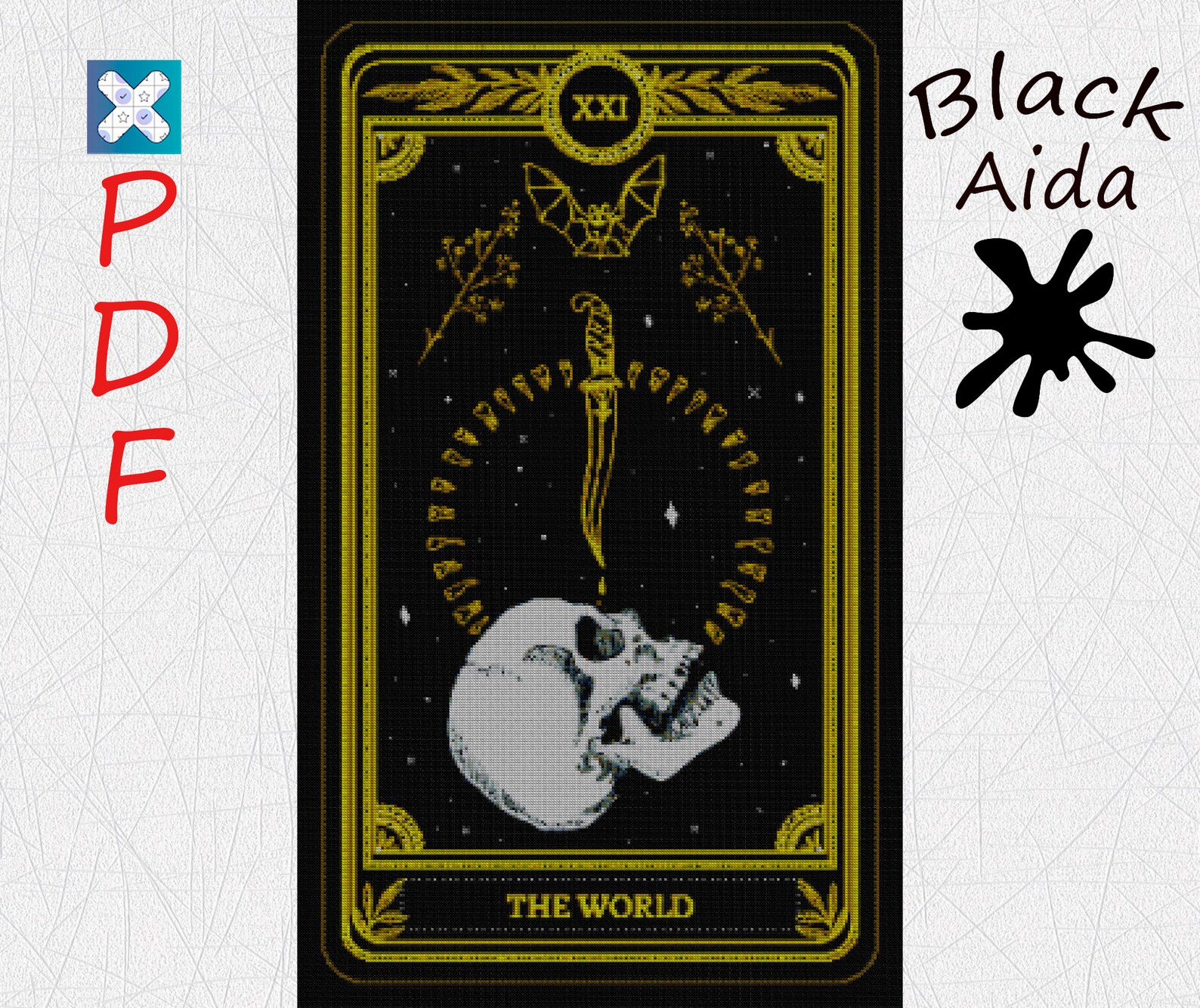 Tarot cards cross stitch pattern Gothic Skeleton cross ...