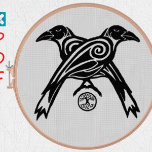 Crow cross stitch pattern Viking cross stitch for beginners PDF X-Stitch Printable Norse embroidery