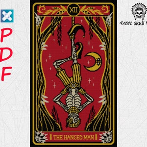 Modèle de point de croix tarot aztèque : broderie le pendu PDF - motif squelette gothique