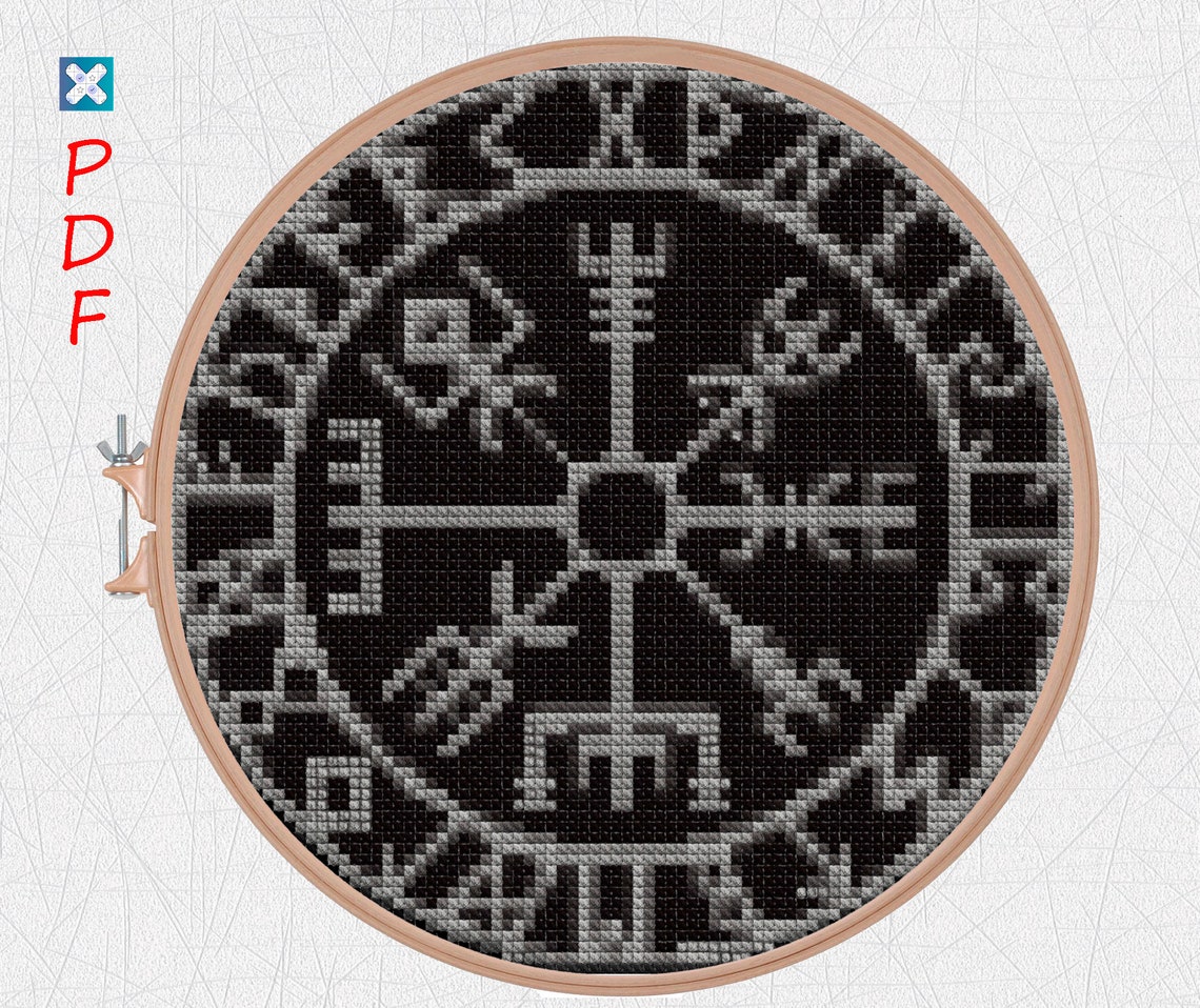 Viking Cross Stitch Pattern Vegvísir Embroidery Viking Compass Etsy UK