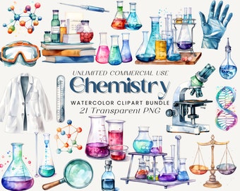 Chemistry Clipart | Watercolor Clipart Bundle, Science Clipart, Laboratory Clipart, Lab Clipart, Test Tubes Clipart, Science Clipart