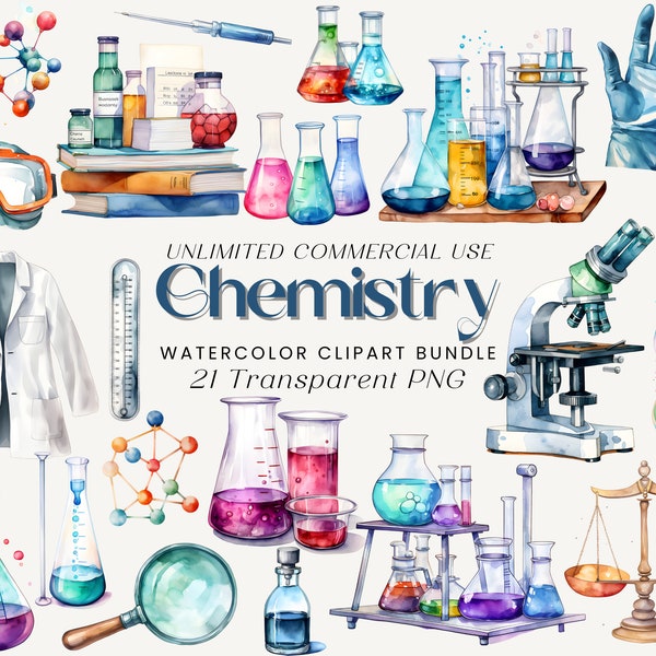 Chemistry Clipart | Watercolor Clipart Bundle, Science Clipart, Laboratory Clipart, Lab Clipart, Test Tubes Clipart, Science Clipart