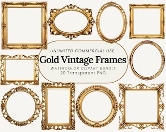 Gold Vintage Rahmen Clipart: Verzierter antiker Rahmen (PNG Digital Download)