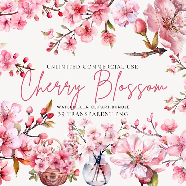 Cherry Blossom Clipart Bundle | Sakura PNG | Spring Flowers PNG | Cherry Blossom PNG | Floral Clipart Illustrations | Spring Trees