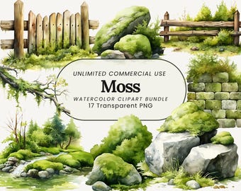 Clipart mos: illustratie groene natuur, bos, png (digitale download)