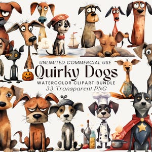 Quirky Dogs Watercolor Clipart | Funny Dog Illustrations | Playful Dog Graphics | Whimsical Dog Clipart | Fun and Playful Dog Illustrations