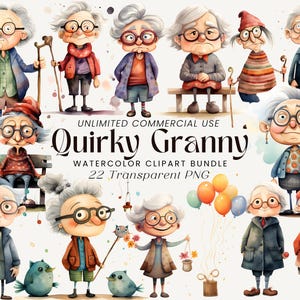 Eigenzinnige oma-clipart | Grappige omakunst | Speelse oma-afbeelding | Grillige oma | Eigenzinnige oude dame clipart | Clipart bejaarde vrouwen