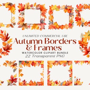 Herbst Blätter Ränder und Rahmen Clipart | Herbstlaub Clipart | Ahornblatt Clipart | Herbstkranz | Aquarell Herbst Clipart | Junk Journal