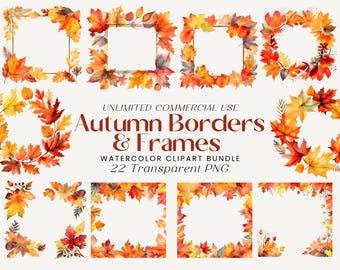 Aquarell Herbstlaub Clipart: Rahmen und Rahmen (PNG)