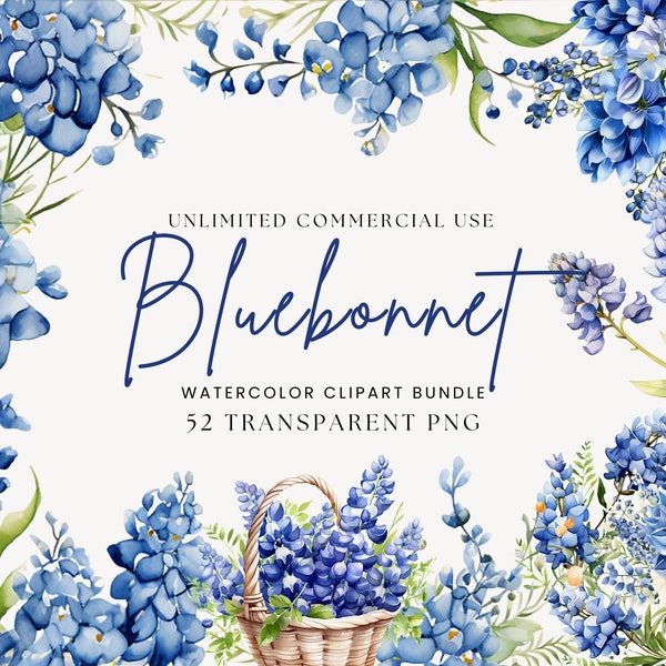 Bluebonnet Flower Clipart Bundle | Watercolor Clipart | Wedding Bouquet PNG | Spring Flowers PNG  | Bluebonnet Wreath | Floral Boarders