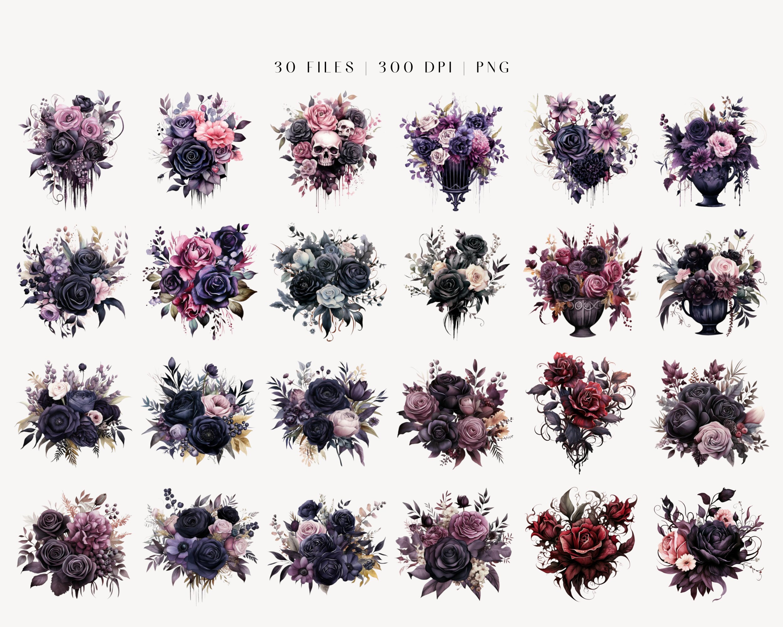 Gothic Watercolor Floral Clipart Bundle | Gothic Flower Graphic, Dark ...