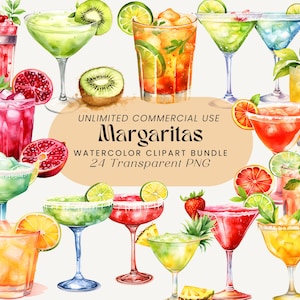 Margarita-clipartbundel | Levendige cocktailillustratie | Tequila-clipart | Bevroren Margarita | Fruitmargarita | Zoutranddrank, png