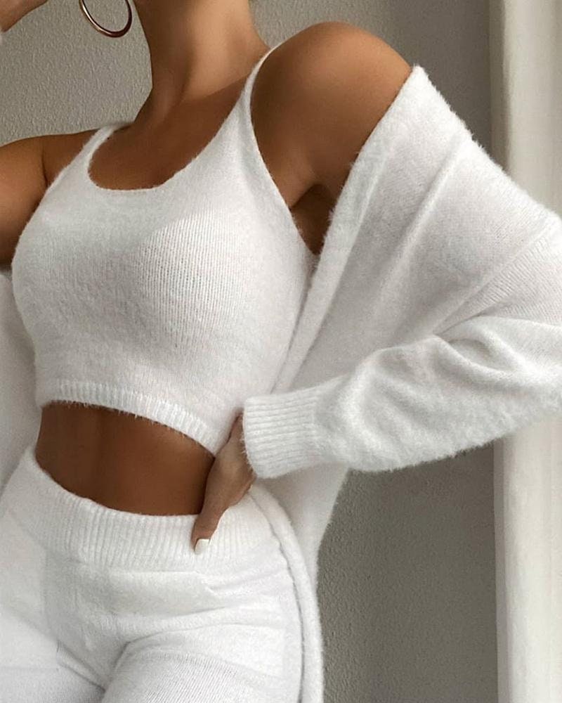 fluffy top and shorts set