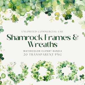 Aquarelle de trèfles| Cadres Et Couronnes De Trèfle | Bordure Shamrock | Bordure trèfle | Bordures de verdure aquarelles