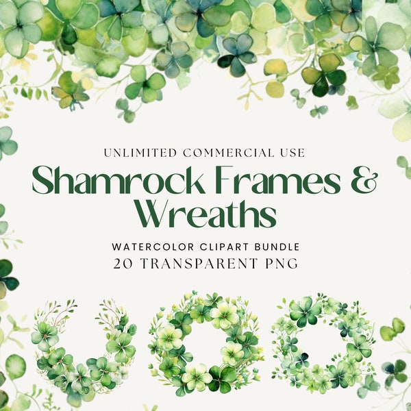 Watercolor St. Patrick's Day Clipart | St. Patrick's Day Wreaths And Frames | Shamrock Border | Clover Border | Watercolor Greenery Borders