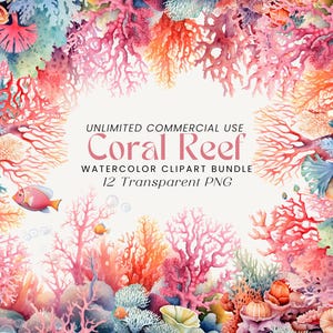 Watercolor Coral Reef Clipart: Marine Life Graphics (Digital Download)