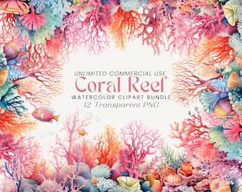 Aquarell Korallenriff Clipart: Korallenriff Grafik (digitaler Download)