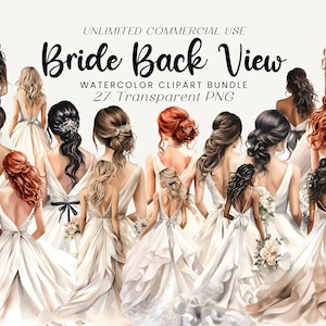 Braut Rückansicht Aquarell Clipart | Hochzeit Clipart, Braut Clipart, Hochzeitskleid PNG, Braut Clipart, kommerzielle Nutzung, Braut Grafiken