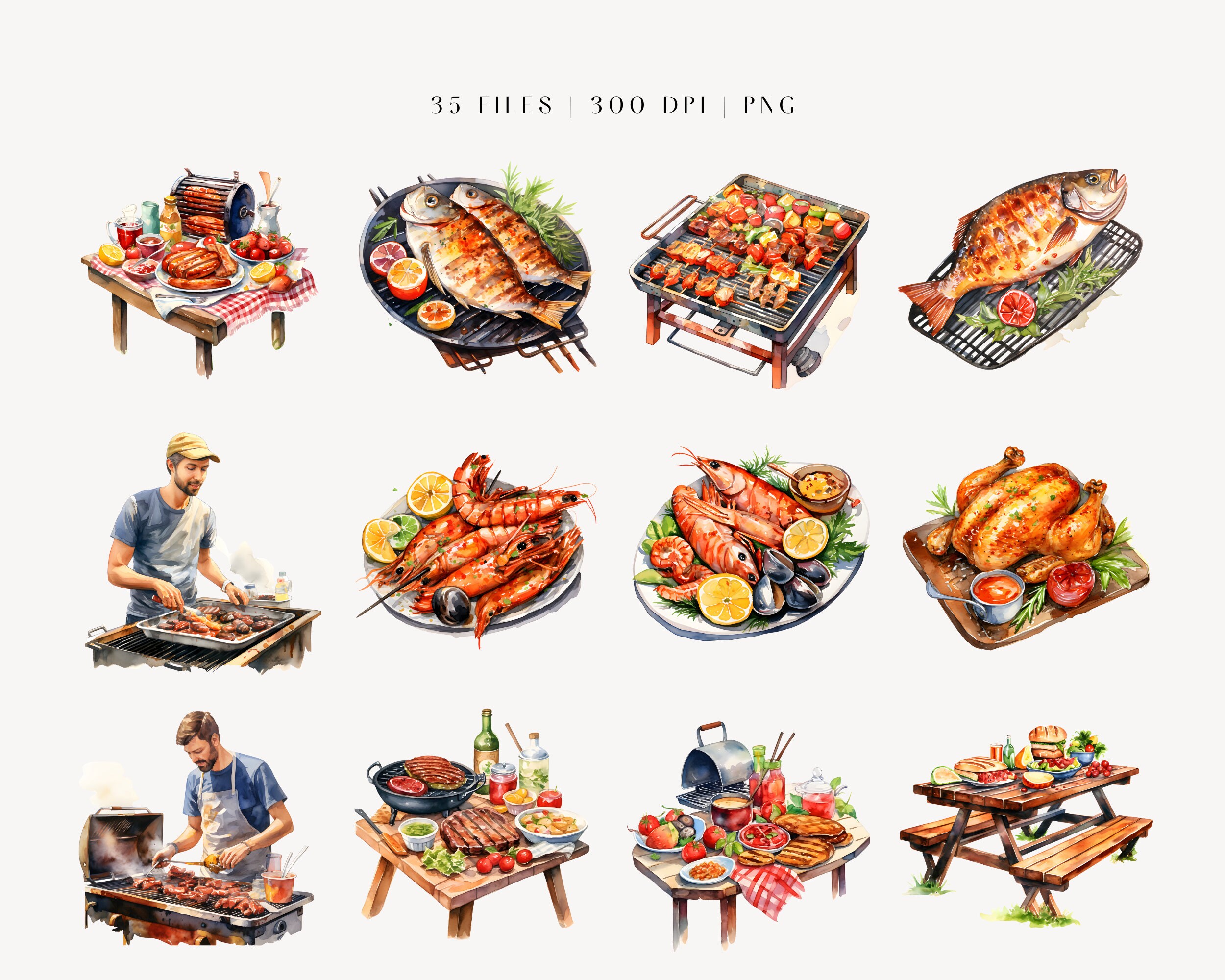 Barbecue Watercolor Clipart Bundle | Summer Clipart, BBQ Sublimation ...