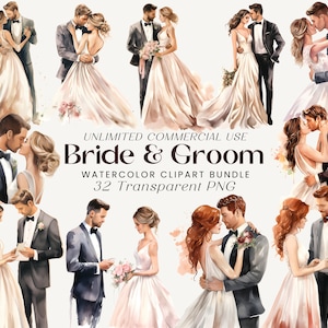 Braut und Bräutigam Aquarell Clipart | Hochzeit Clipart, Braut Clipart, Bräutigam Clipart, Hochzeitskleid PNG, Hochzeitspaar, Ehe