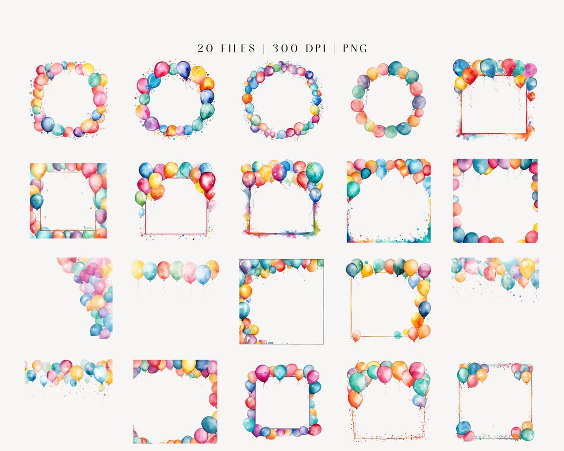 Balloon Pattern Border Watercolor Balloon Borders & Frames Clipart: Birthday Party Designs ...