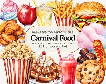 Karneval Essen Clipart: Jahrmarkt Snacks PNG (digitaler Download)