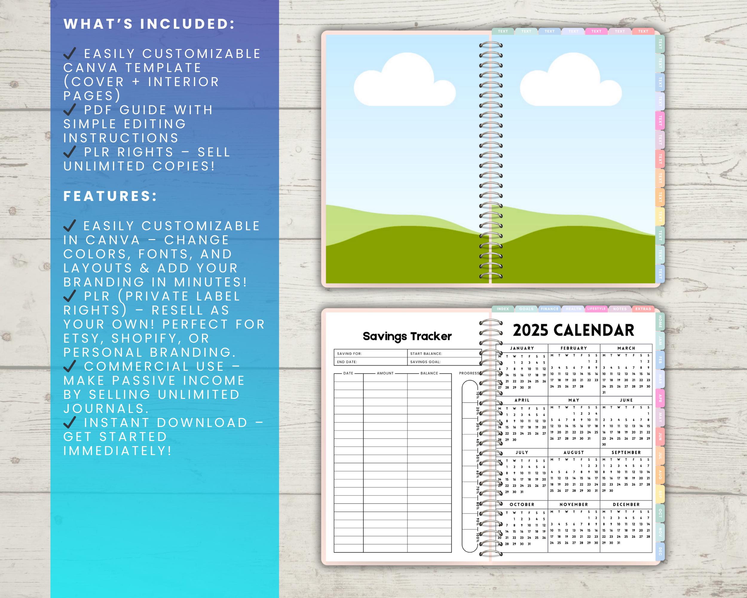 PLR Canva Journal Template: Editable Digital Notebook, Commercial Use ...