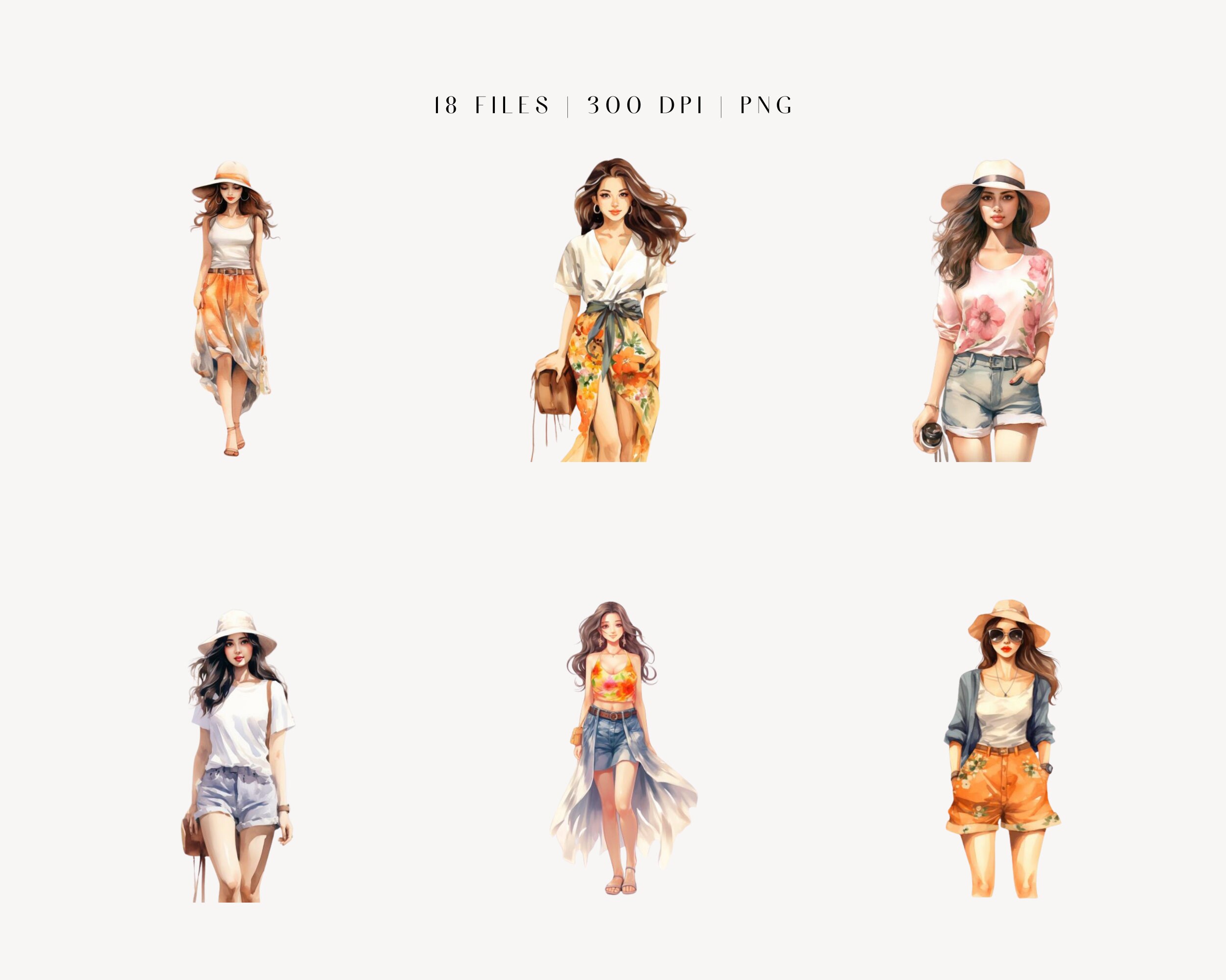 Women Summer Fashion Watercolor Clipart Pretty Girl Fashion, Fashion