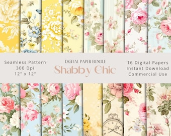 Shabby Chic Seamless Digital Paper | Vintage Paper, Wrapping Paper, Scrapbooking Paper, Junk Journal, Seamless Pattern | Vintage Shabby Chic