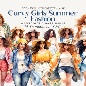 Pacote de clipart de moda de verão para meninas curvilíneas | Moda Curvy Girl, Curvy Girl Clipart, Pretty Girl Clipart, Summer Fashion Clipart, Plus Size