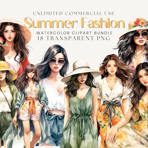 Vrouwen zomer mode aquarel clipart | Mooi meisje mode, mode vrouw, anime meisje clipart, mooie meisjes, Aziatische vrouwen clipart