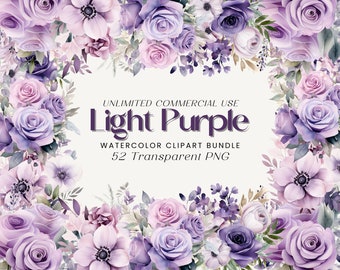 Lila Blumen Aquarell Clipart Bundle: Floral PNG (digitaler Download)