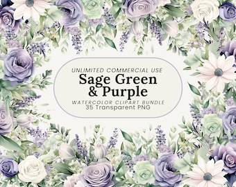 Salbei Grün Blumen Clipart: Lavendel Aquarell Blumen (PNG, 35 Bilder)