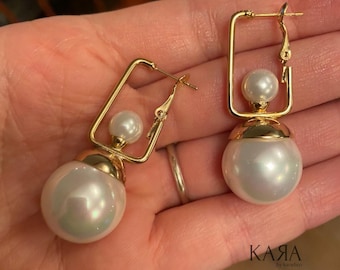 Fibonacci Pearl Earrings, 18K Gold Plated Brass Earrings, Freshwater Pearl Stud Earrings, Wedding Jewelry, Valentine's Day, Anniversary Gift