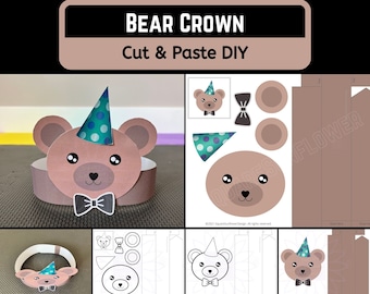 Bear Crown Printable, DIY Paper Party Hat (Digital Download)