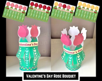 DIY Valentine's Day Rose Bouquet Paper Craft | Printable Template (Digital Download)