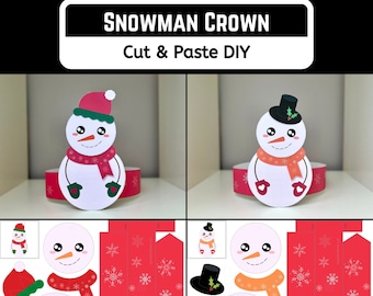 Snowman Printable Crown Template Build Your Own Christmas One Page Craft Printable Holiday Crown Cut And Paste Craft Kids Scissor Practice