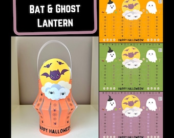 Halloween Bat & Ghost Lantern Templates, Kids Paper Craft (Digital Download)