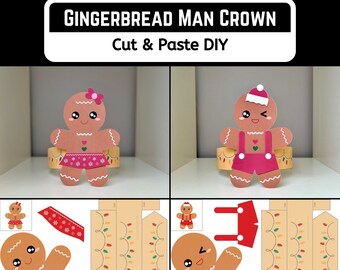 Gingerbread Man Christmas Crown Printable, Kids Paper Craft (Digital Download)