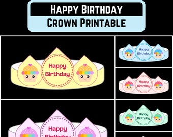 Rainbow Cupcake Birthday Crown Template, Printable Party Hat (Digital Download)