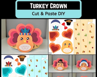 Thanksgiving Turkey Crown Craft: Kids Printable, Cut & Paste (Digital Download)